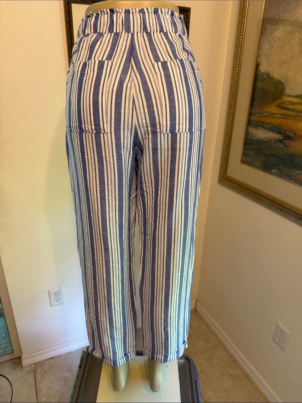 NWOT LOFT Blue & White Striped Linen Drawstring Pants w/Pockets - Picture 12 of 15